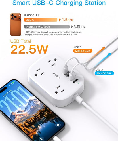 One Beat European Travel Plug Adapter with 3Ft Extension Cord, US to Europe