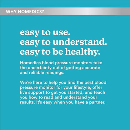 Homedics 500 Series Bluetooth Upper Arm Blood Pressure Monitor for Home Use, Voice Out Guide, Smart Measure, Irregular Heartbeat Detection, 2 Users, 120 Memories Each