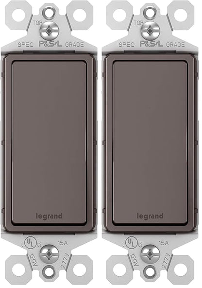 Legrand Radiant 15 Amp Rocker Wall Switch, Decorator Light Switches, Brown, 3-Way, TM873CC10 (Pack of 2)