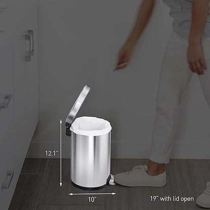 simplehuman 4.5 Liter / 1.2 Gallon Round Bathroom Step Trash Can, Brushed Stainless Steel, Pack of 6