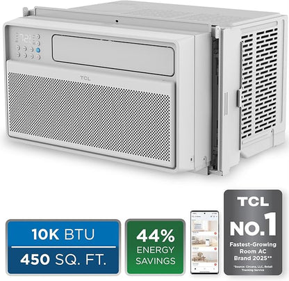 TCL 10000 BTU Q-Series Smart Inverter Window AC Unit, Best Quiet Energy Saving 115V Air Conditioner for Rooms up to 450-Sq. Ft., EZ Install, Control with Alexa, Google Assistant & TCL Home App