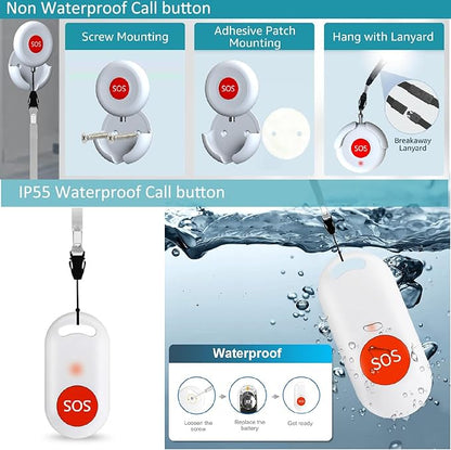 Wireless Caregiver Call Button, Rechargeable Caregiver Pager for Elderly, Call Bell for Elderly at Home,Medical Life Alert Systems for Seniors with Portable Receiver / Emergency Button with Pull Rope