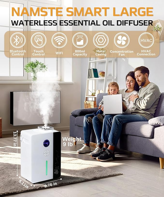 2026 Namste Waterless Diffuser HVAC Scent Diffuser - WiFi & APP & Touch Screen Control 6500 Sq.Ft Coverage - 800ML Essential Oil Diffusers Long Lasting Aroma for Whole House,Office,Hotel,Spa