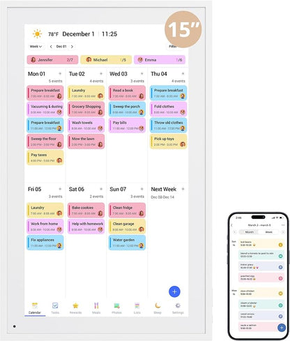 Digital Calendar 15.6" Chore Chart – 1080P Full HD Interactive Touchscreen, Smart Family Planner, Hearth Display Digital Wall & Desk Mountable for Seamless Scheduling