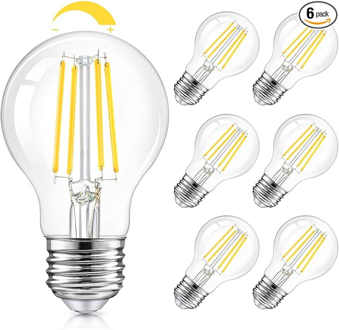 TOBUSA LED A19 Dimmable Light Bulbs 100W Equivalent, Vintage E26 Edison Bulbs 8W 1200LM, 5000K Daylight White, Clear Antique LED Filament Bulb for Home, Bathroom, 6-Pack