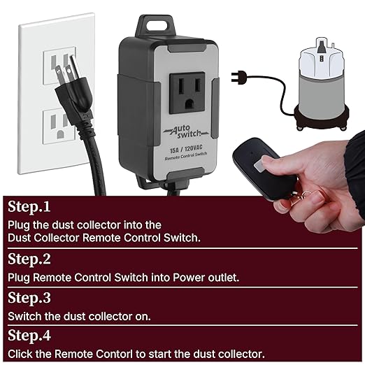O'SKOOL 120V Wireless Remote Control Dust Collector Starter Outlet Switch (Battery Included), PTA09