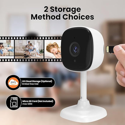 AMOROM 3 Pack Indoor Wired Security Camera, Works as a Baby Monitor & Pet Camera, Motion Detection, 2-Way Audio, Siren, Night Vision, Subscription-Free Local SD Card or Cloud Storage, 2.4GHz