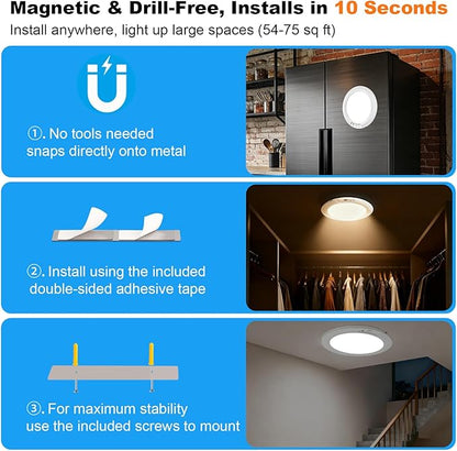 Wireless Motion Sensor Ceiling Light, 7.5" Ultra-Thin 8000mAh Rechargeable, 450 LM, 5 Color Temps, Dimmable with Timer & Remote, Magnetic/Screw Mount for Closet, Hallway, Pantry, 1-Pack