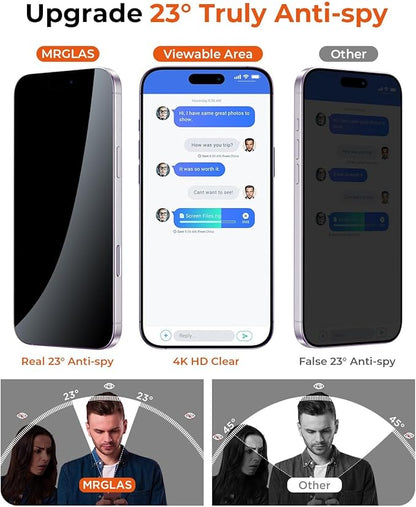 MRGLAS TOP 9H+ Glass 2+2 Packs for iPhone 17 Privacy Screen Protector with Camera Lens Protector [Zero Bubble][10X Military Protection] 17 Tempered Glass 6.3" Full Edge Coverage,Case-Friendly