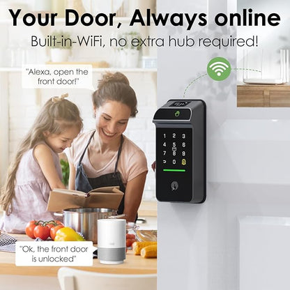 Eseesmart Smart Lock with Palm Vein, Keyless Entry Smart Locks with Doorbell, Upgraded 10000mAh Rechargeable Battery, Built-in WiFi Alexa Control with Display Screen, Auto-Lock, IP65 Waterproof