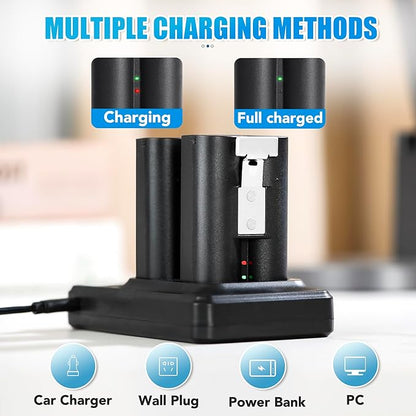 2Pack 7200mAh Replacement Battery with Charger Station for Ring-Doorbell Camera 2/3/3 Plus/4, Spotlight & Stick Up Cam, Rechargeable Upgraded Lithium Li-ion Batteries 3.65V (2Pack 7200mAh+LED charger)