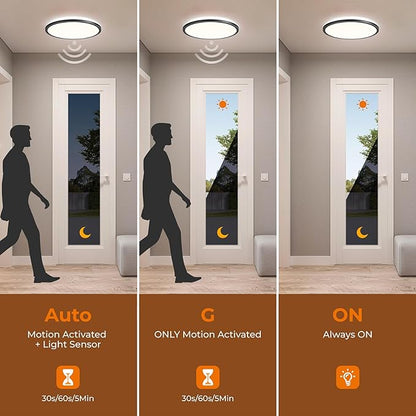 Matane Motion Sensor LED Ceiling Light with Remote, 12 Inch Wired Flush Mount Light 3000K 4000K 5000K, 2400LM Dimmable Motion Sensor Light Indoor for Closet Hallway Laundry Stairs Black New Version