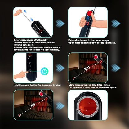 Hidden Camera Detector Hidden Bug and Camera Detector GPS Detector, Hidden Device Detector for Travel,Hotels,Home,Office,6 Levels Sensitivity