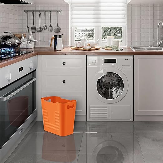 Small Orange Trash Can Wastebasket, 2.9 Gallon Plastic Garbage Can Waste Basket for Narrow Spaces Bathrooms Laundry Room Kitchens Offices Kids Rooms (Orange)