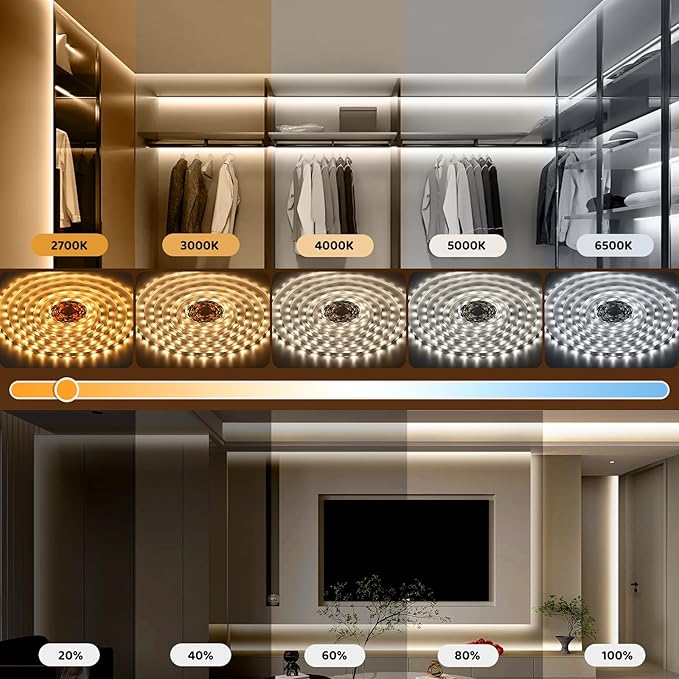 Tunable White LED Strip Light, Warm to Cool White,49.2ft Dimmable Bright LED Tape Lights with APP and Remote Control,3000K-6500K 24V Tape Light for Bedroom Home Lighting Mirror Kitchen Bar Cabinet