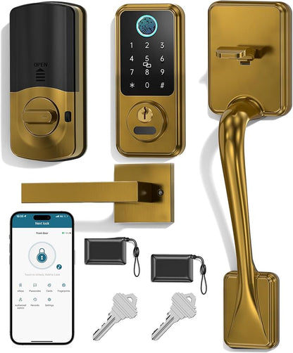 Hornbill Keyless Entry Door Lock, Smart Front Door Lock Set, Smart Deadbolt Keypad Handle Set for Home/House/Airbnb/Office, Auto-Lock,Satin Brass