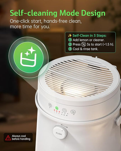 Stainless Steel Humidifier for Bedroom, Warm Mist Steam Humidifier 4L with Self-Cleaning Mode, Easy Clean Dishwasher Safe Humidifiers for Large room Living Room Home Office, Tip-Over Protection, White