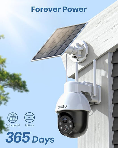 aosu Solar Security Camera Wireless Outdoor System, 3K/5MP Battery Powered WiFi Camera for Home Security, Panoramic PTZ, Auto Tracking, Human/Vehicle Detection, Night Vision, Spotlights, 2-Way Talk