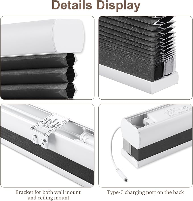 Godark Motorized Blackout Cellular Shades Compatible with Alexa/Google Home Electric Blinds Smart Honeycomb Shades for Windows Automatic Blinds with Remote Custom Size-Black