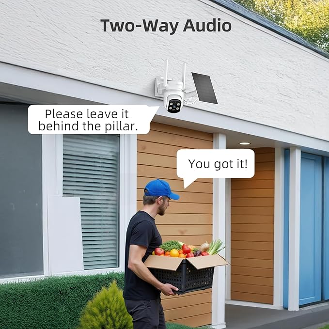 4MP Solar Security Camera, WiFi Camera for Home Security System, Battery Powered Cam, WiFi 6, PIR, Wireless Home Security Camera Outdoor, Night Vision, IP65, Local & Cloud Storage