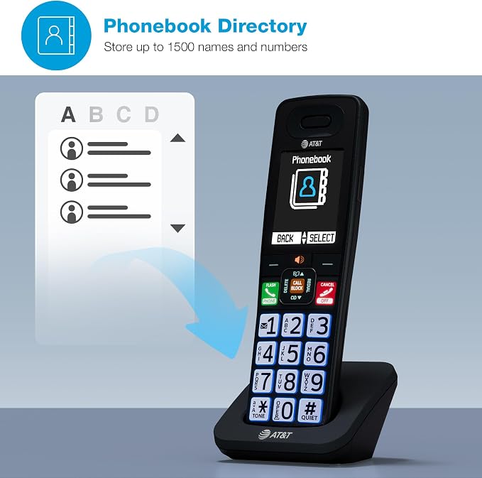 AT&T DECT 6.0 Additional Handset for BL108 Series, No Phone Jack Needed, Smart Call Blocker, Bluetooth Connect to Cell, Caller ID Announce | BL108-0