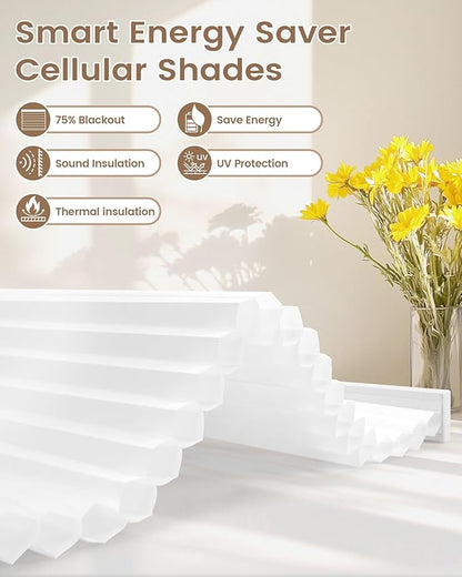 Kincmo Motorized Cellular Shades, Custom Motorized Blinds with Remote, Cordless Smart Electric Honeycomb Blinds Work with Apple HomeKit, Alexa, Google (75%-Blackout-Single-Cell White)