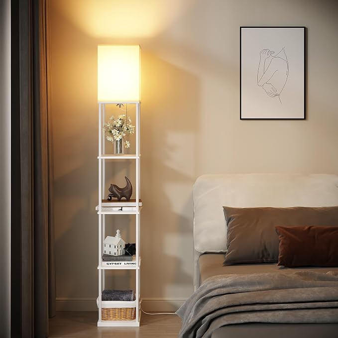 SUNMORY 5 Tier Floor Lamp with Shelves, Standing Lamps for Living Room