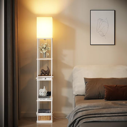 SUNMORY 5 Tier Floor Lamp with Shelves, Standing Lamps for Living Room