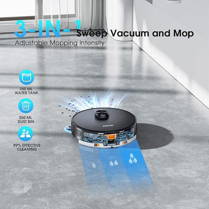 Robot Vacuum and Mop, Mapping Robotic Vacuums Cleaner with LiDAR Navigation Smart & Strong Suction, WiFi/App/Alexa/Voice Control, Obstacle Avoidance, for Home, Wood/Hard Floors, Pet Hair -Black