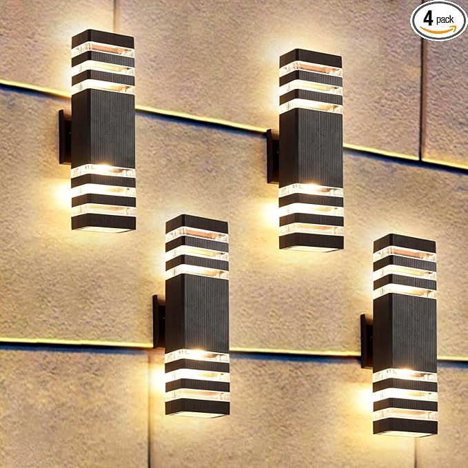 4 Pack Square Up and Down Lights Outdoor Light Fixture,14W IP65 3000K 1100LM Warm White,Porch Lights Outdoor, Aluminum Outdoor Sconce Lights,Exterior Lights for House Porch Garage