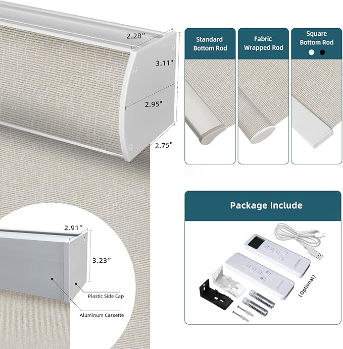 Motorized Roller Shade,100% Blackout Smart Window Blinds Work with Homekit, Alexa, Google Home, Remote Control, Electric Blinds with USB/Solar Pannel,Custom up110''Wx120''H,Texture Cream