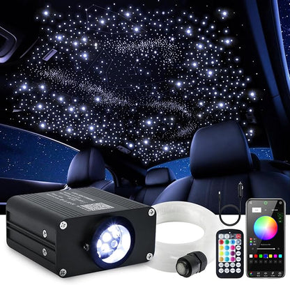 16W Car Home Starlight Headliner Kit, Twinkle & Sound Activate RGBW Fiber Optic Lights with APP & Remote Control, Star Lights for Ceiling Decoration, 500 pcs 9.8ft