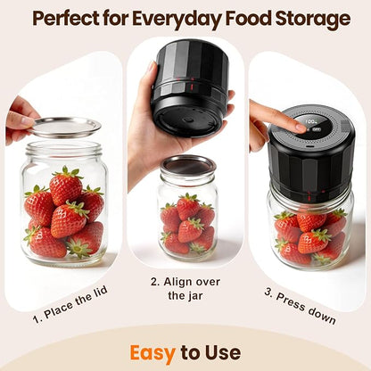 M11 Electric Mason Jar Vacuum Sealer Kit - with Wide and Regular Mouth Mason Lids, Jar Vacuum Sealer for Canning Jars, Vacuum Sealing Machine for Food Storage Black
