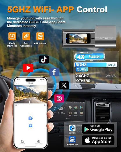 Dash Cam Front and Rear 4K, Built-in 5GHz WiFi with CPL, Dual Dashcams for Cars with 64GB Card, 24H Parking Mode, WDR, Ultra HD Night Vision, G-Sensor, Loop Recording, App Control, Support 256GB Max