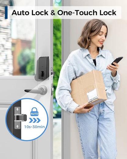 Keyless Entry Door Lock, Smart Deadbolt Lock with Handleset D180 & D280 (Fingerprint & Leveler) (Metallic)