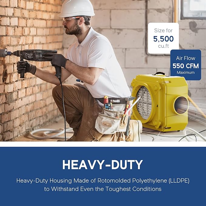 ALORAIR CleanShield HEPA 550 Industrial Commercial HEPA Air Scrubber for Damage Restoration, cETL Listed, GFCI Outlet, 10 Years Guarantee, Yellow(Pack of 4)