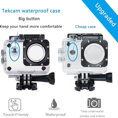 Action Camera Waterproof Case Compatible with AKASO EK7000/Xilecam X2R/Jadfezy/TIMNUT/Pro Xtreme/Dragon Touch Vision 3 YF/Cecosy, Action Camera Underwater Diving Shell
