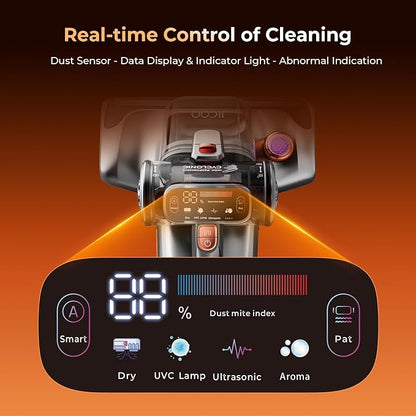 JIGOO T600 Bed Mattress Vacuum Cleaner with UV-C Light, 15Kpa Suction, 700W | 700W Motor, Handheld, Double Cup, Smart Dust Sensor, Ultrasonic, Heating Tech, MIF Filter, Deep Clean for Bed, Sofa, Pet Hair