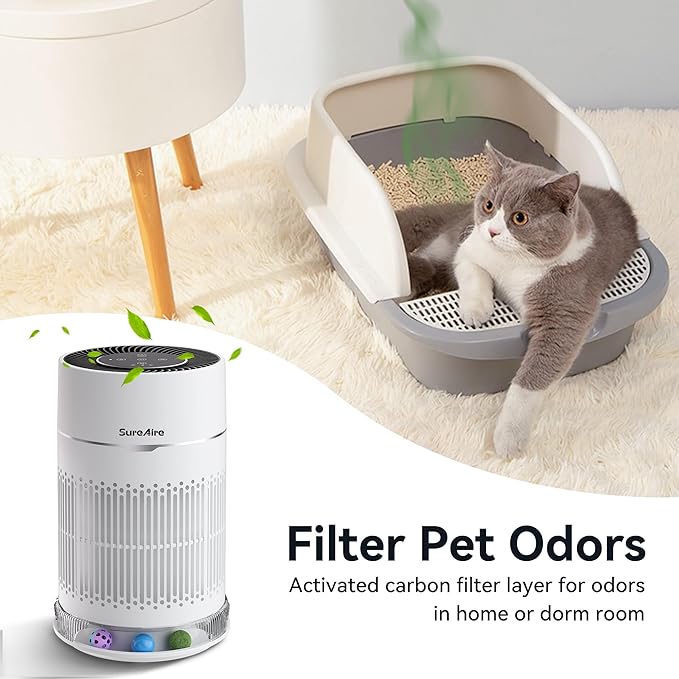 Cat Air Purifier with Interactive Ball, HEPA Filter for Pet Hair Odor, 360° Air Outlet for Small Room, Bedroom, Dorm, Desktop
