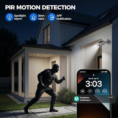 AlkiVision Solar Security Cameras Wireless Outdoor - 2K Night Color Vision Cameras for Home Security, AI Motion Detection, 360° View, Spotlight, 2-Way Audio, Siren, IP67 Waterproof, SD/Cloud Storage