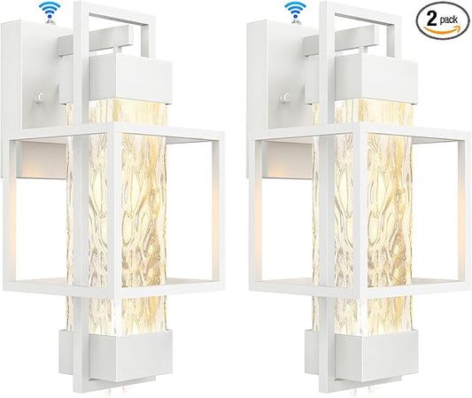 PARTPHONER Modern Outdoor Wall Porch Lights 2 Pack, 15" Exterior Sconce Waterproof Dusk to Dawn Lighting, White