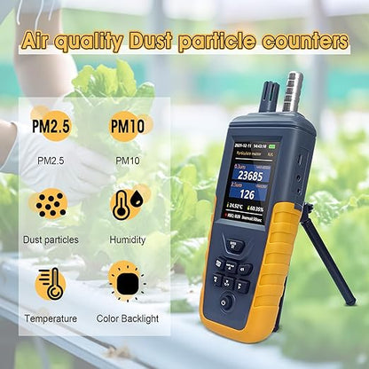 Dust Particle Counter High Sensitivity 3-Channel PM0.3/2.5/10 um Air Quality Monitor 0~1000μg/m³ USB Rechargeable Data Transfer/Temperature and Humidity Monitor