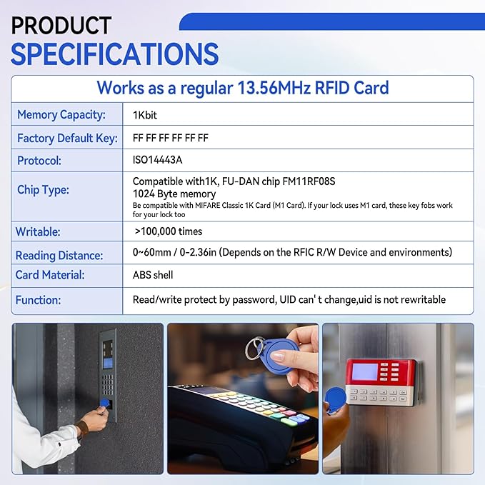 JOJOCY 50 PCS 13.56MHz MFR Ultralight C ULC Key Fobs, NFC Tags, ISO14443A RFID Access Control Key Cards for Smart Door Locks (Blue)