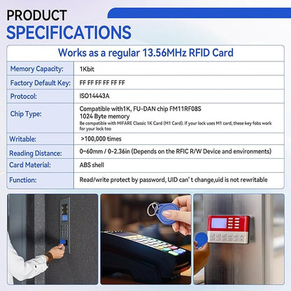 JOJOCY 50 PCS 13.56MHz MFR Ultralight C ULC Key Fobs, NFC Tags, ISO14443A RFID Access Control Key Cards for Smart Door Locks (Blue)