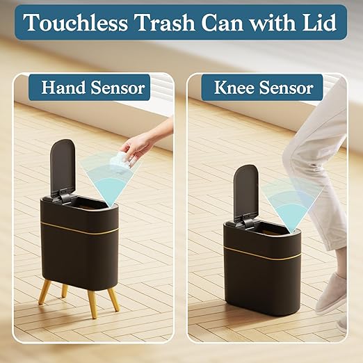 LALASTAR Automatic Bathroom Trash Can with Lid, Motion Sensor Bathroom Garbage Can for Toilet, Slim Smart Waste Basket for Kitchen, Living Room, 2.5 Gallon, Black