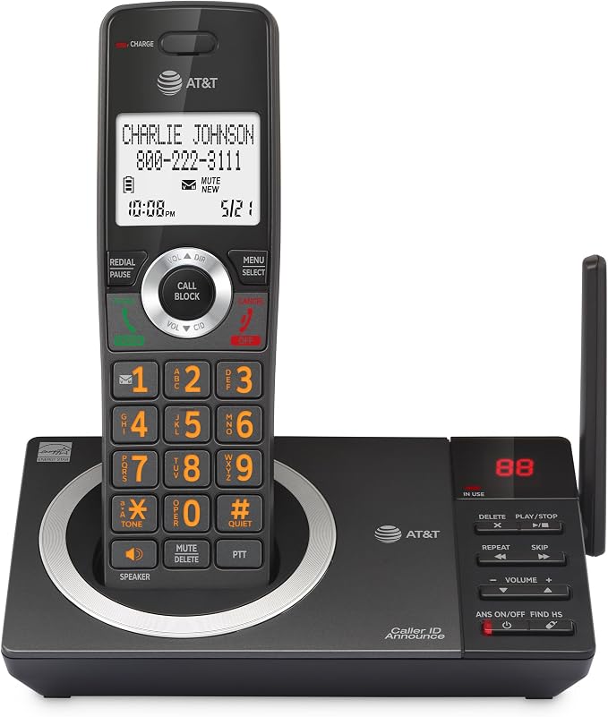 AT&T DECT 6.0 Cordless Expandable Home Phone with Large Display and Big Buttons, Answering Machine, Smart Call Blocker, Extended Range, Caller ID, Speakerphone, Intercom: CL82118 (Charcoal Black)