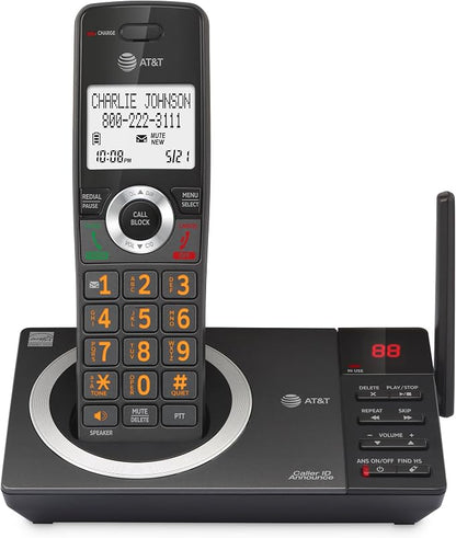 AT&T DECT 6.0 Cordless Expandable Home Phone with Large Display and Big Buttons, Answering Machine, Smart Call Blocker, Extended Range, Caller ID, Speakerphone, Intercom: CL82118 (Charcoal Black)