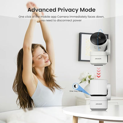 AMOROM 2K Pan-Tilt Indoor Security Camera, 360° Pet/Dog Monitoring, Motion Tracking, Night Vision, 2-Way Audio, Motion Alerts, Compatible with Alexa & Google Assistant (2.4GHz & 5GHz)