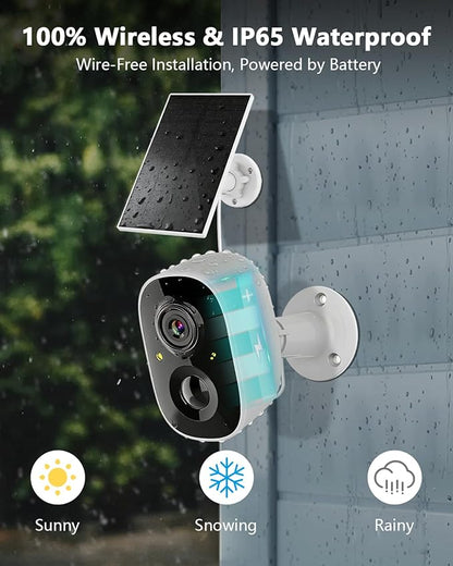 OOSSXX (100% Wire-Free) Solar Battery Home Outdoor Wireless Security Camera System Solar Powered Wi-Fi Cameras Video Surveillance with Monitor