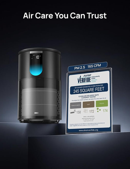 DREO Smart HEPA Air Purifier for Home, Up to 1176 ft², Air Cleaner for Large Rooms & Bedrooms, Wi-Fi/Voice/Alexa, Pets, Smoke, Dust, Pollen & Odors, PM2.5 Monitor, 4 Modes, DR-HAP009S (Dreo 539S)